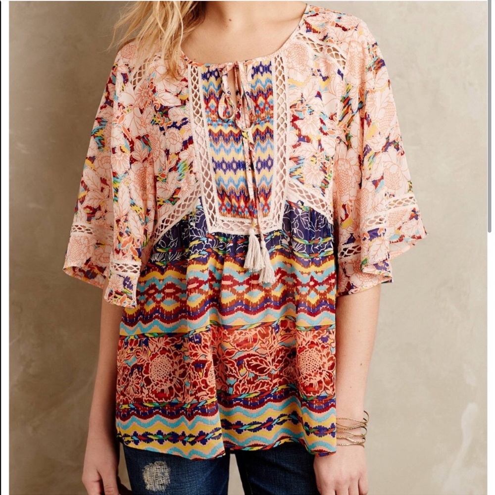 Anthropologie Meadow Rue Prairie Blossom Floral Boho Top Blouse